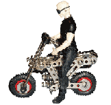 Spike. On a LEGO motorcycle.